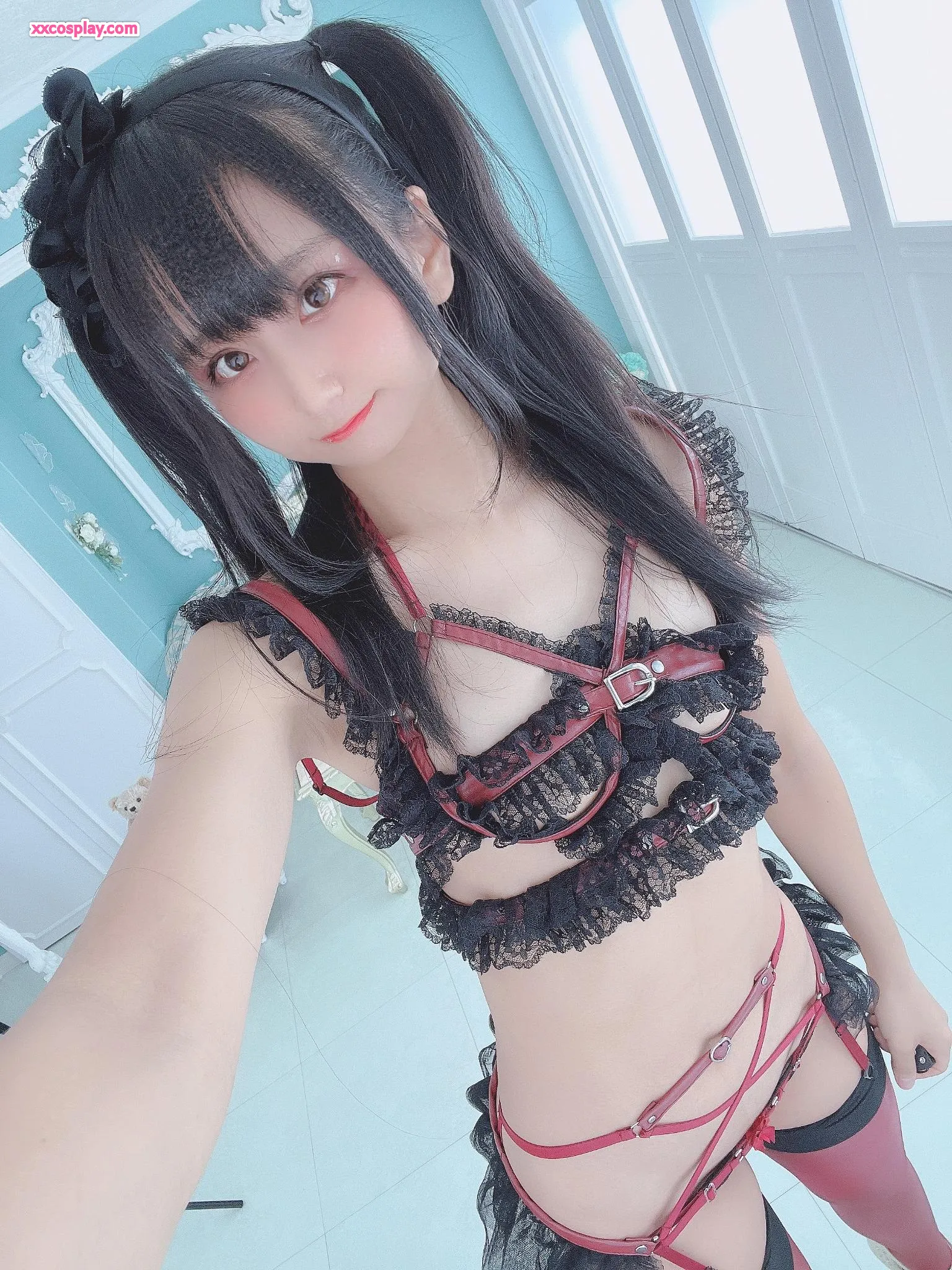 Yanagimaru as Rem: Seductive Black Lace Lingerie